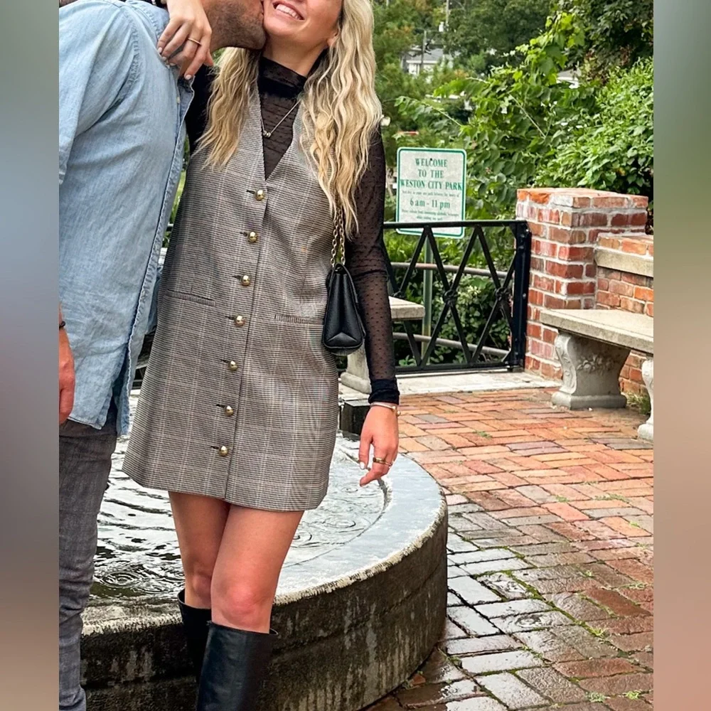 Anthropologie Plaid Button-Front Mini Dress in Brown and Tan - Picture 4 of 5